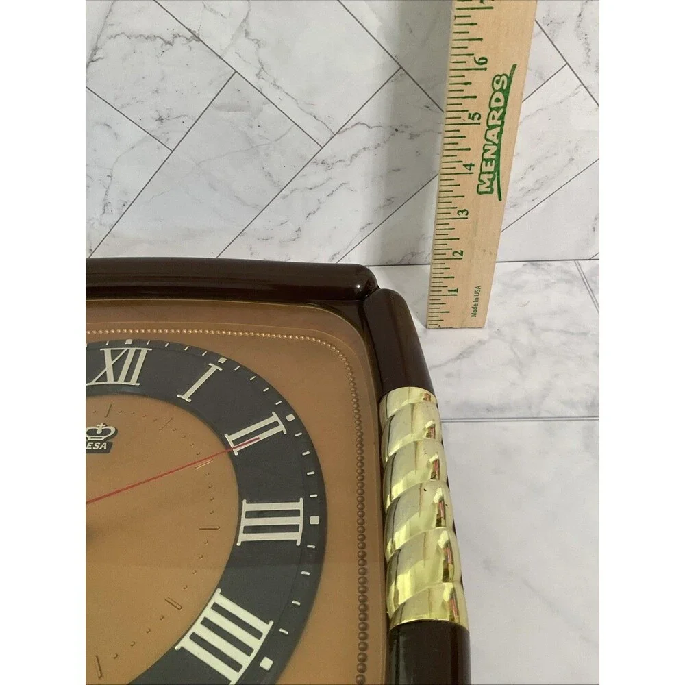 Rare Vintage Rhythm Quartz Square Wall Clock With Arabic Numbers 12.5” Taiwan